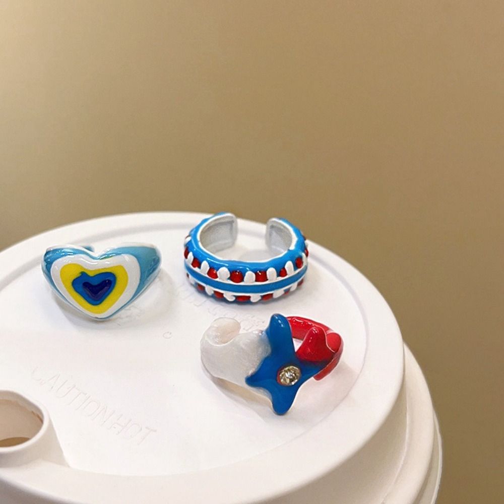 Dopamine Opening Finger Ring Adjustable Heart Ring Fashionable Glaze Ring  Party Favors