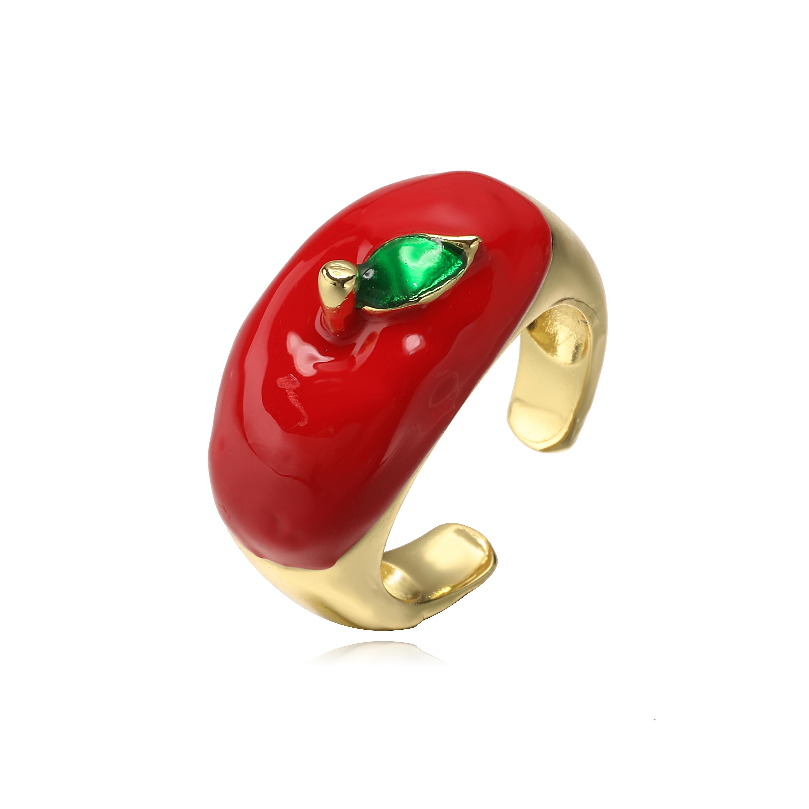

HECHENG, Enamel Red Drip Oil Adjustable Open Ring Sweet, Cute, Romantic Strawberry Cherry Ladies Zircon 1 piece resizable