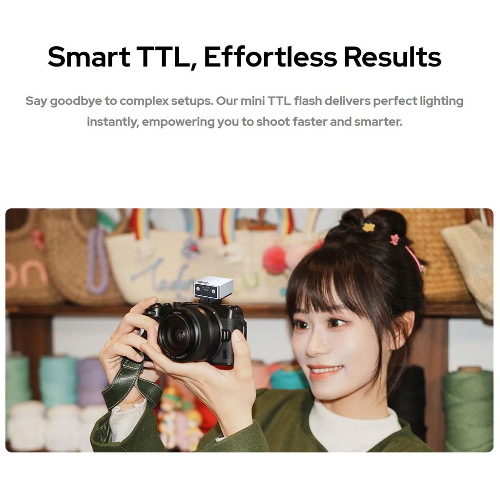 TTL Mini Camera Flash 1.5s Recycling 700 Flashes Built In Lithium Battery with Magnetic Diffuser Filters Compatible