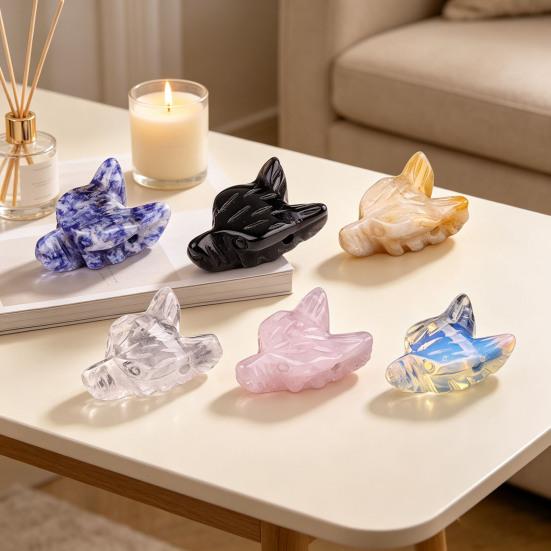 Wolf Head Stone Ornament Miniature Landscape Sculpture Crystal Texture And Polished Design Decorative Beads for DIY Bracelets