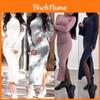 Luxurious Autumn And Winter Women's High Collar Sweater Dress In Solid Color