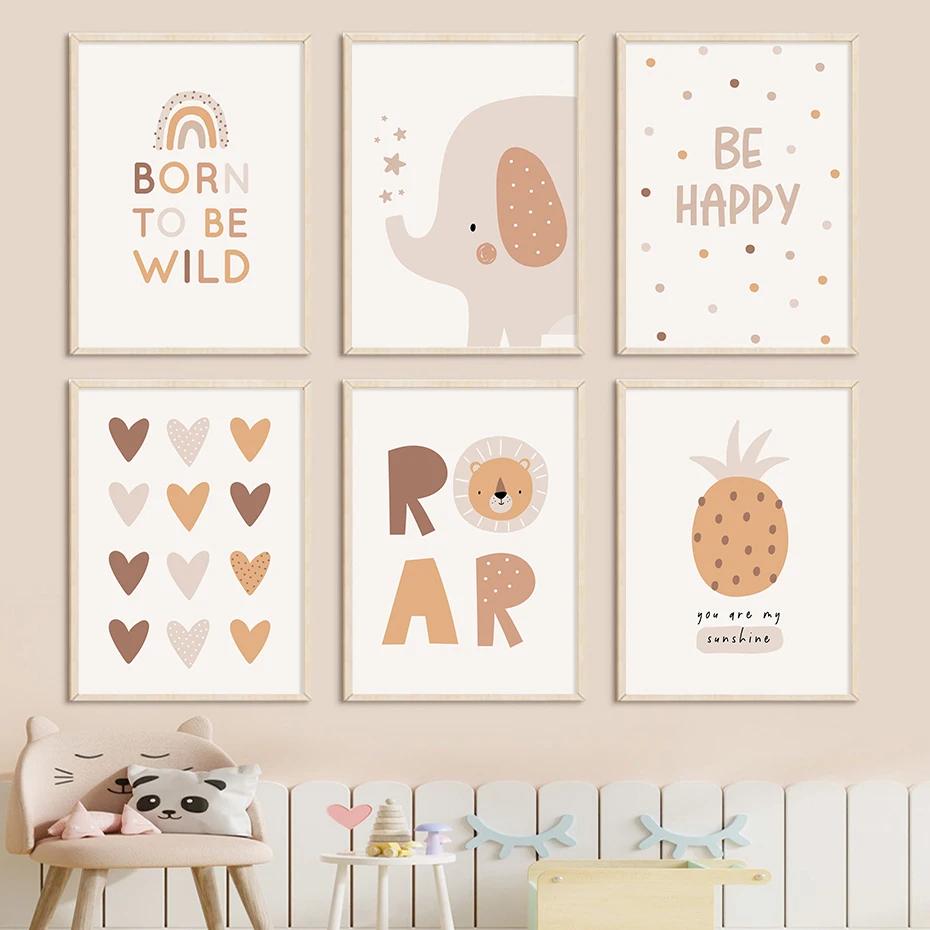Boho Cartoon Elephant Heart Nursery Wall Art Poster Print Canvas Painting Picture Kids Room Baby Girls Bedroom Home Decor Gift