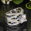 European And American High-End Temperament Business Style New Handmade Jewelry Blue And White Inlaid Zircon Line Design Ring
