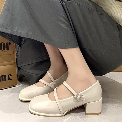 Fashion French Style Mary Jane Shoes Women's Summer New Star Buckle High Heels Elegant Retro Round Head Women's Party Dress Pumps