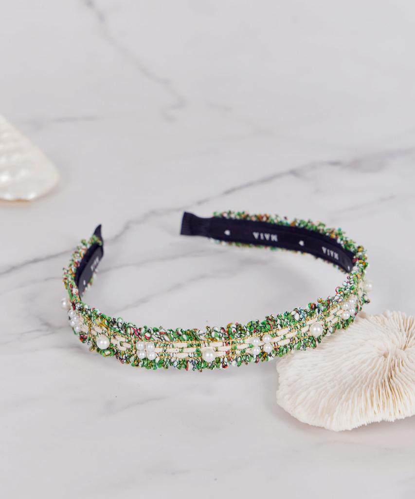 Maia Tweed Pearl Headband P-Green