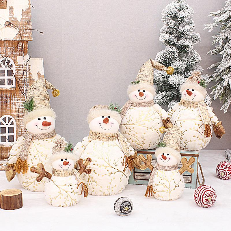 Christmas Plush Snowman Figurine With Foam And Fabric For Holiday Decor
