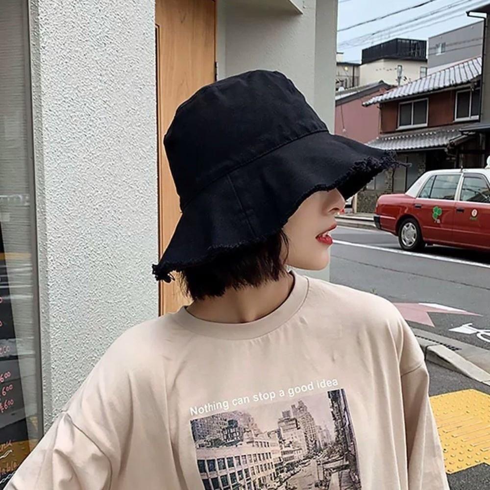 Simple Thin Bucket Hat Foldable Sun Protection Cap Soft Raw Edge Fisherman Hat Travel
