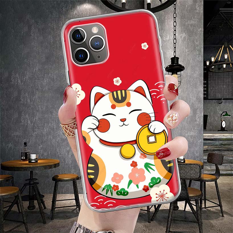 Lucky Cat Maneki Neko Japanese Soft Phone Case For IPhone 11 17 Air 16E 16 Pro Max 15 + 14 Plus 13 Mini 12 Apple 7 SE 8 Fundas C