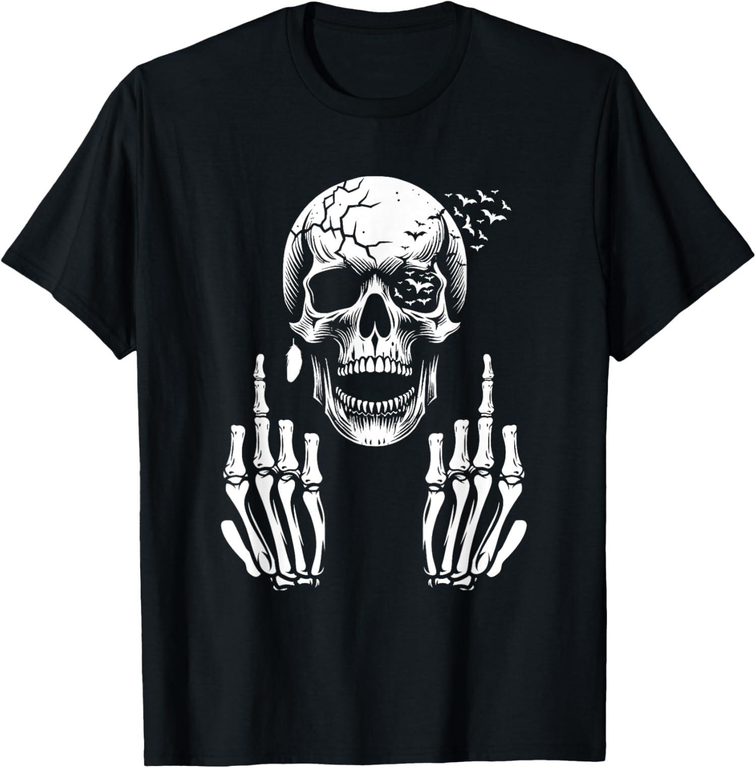 NEW LIMITED Skull Skeleton Middle Finger, Funny Adult Humor T-Shirt S-3XL S разноцветный