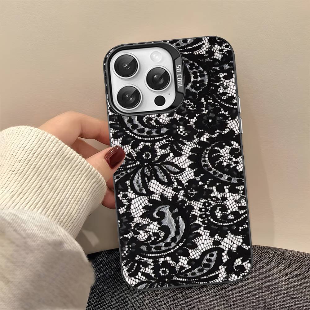 Lace Pattern Phone Case For IPhone 17 16 15 14 13 12 11 Pro Max Plus Color Silver Cover