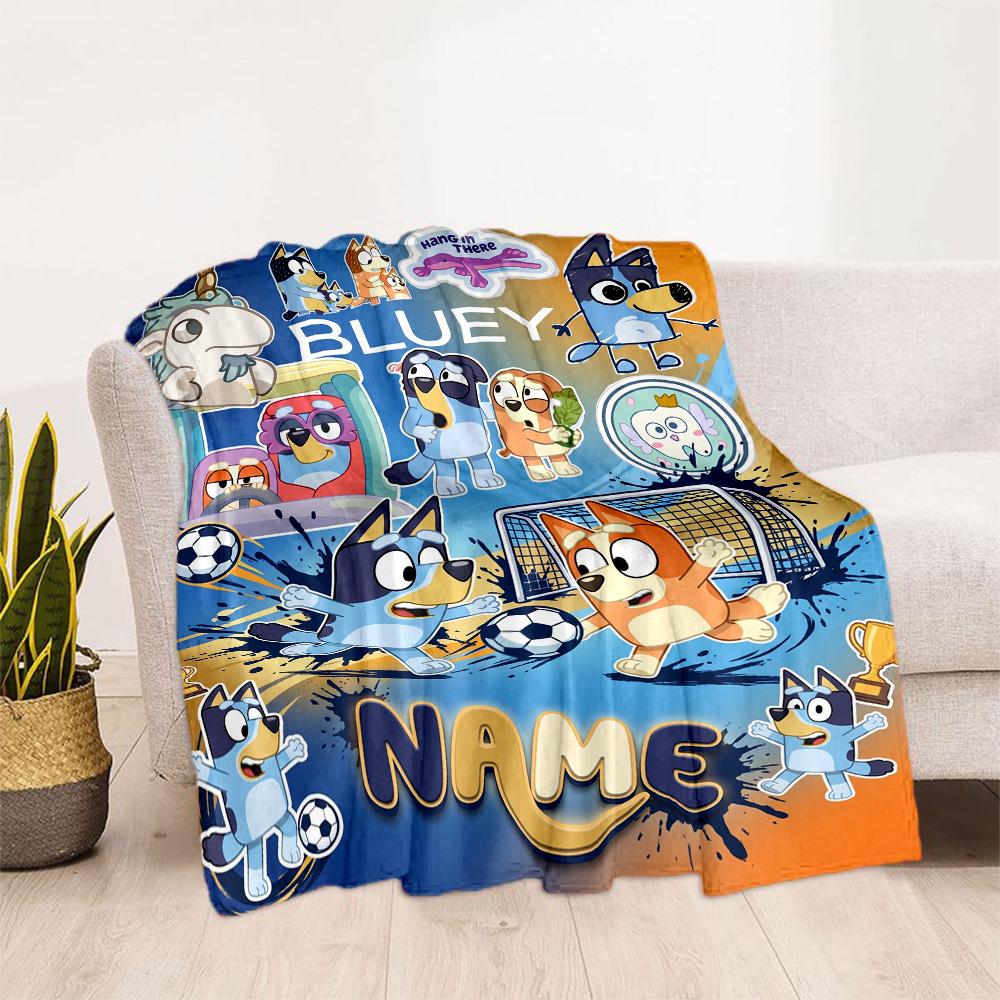 Bluey's Adventure World Customize Your Name Blanket Throw Personalized Blanket Warmthful Decor for Bed Living Room Bedding Chair Four Seasons Universa