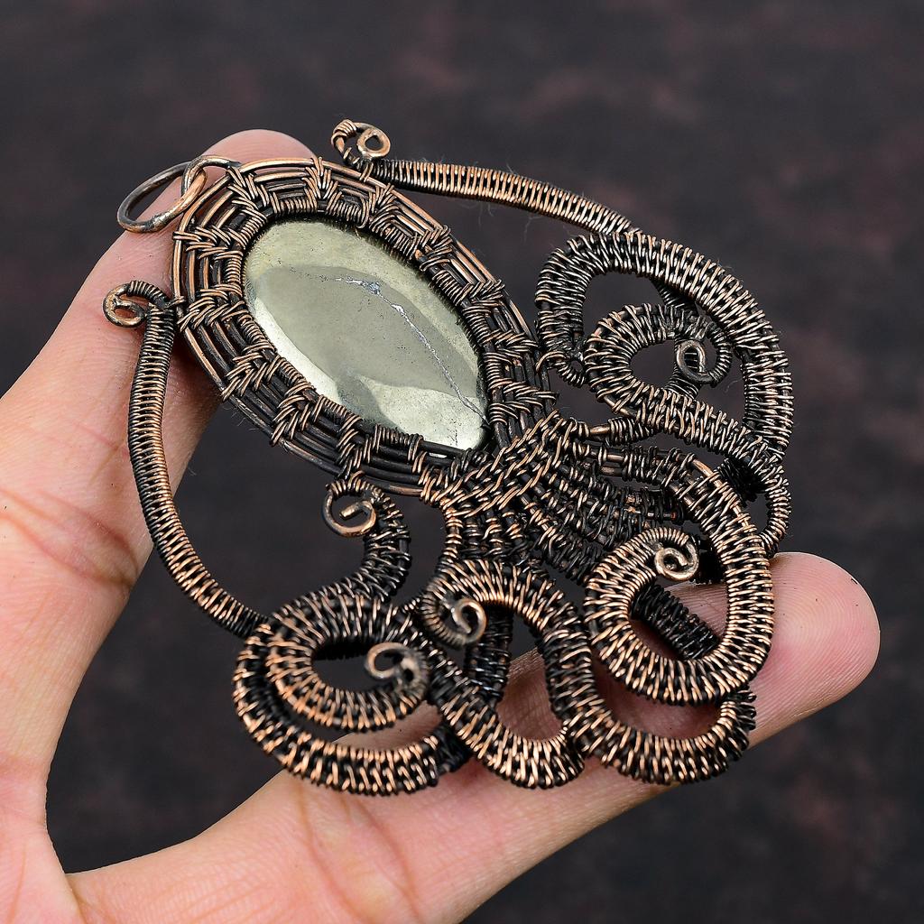 Apache Pyrite Pendant Copper Wire Wrapped Pendant Pyrite Gemstone Jewelry Handmade Pendant Copper Wire Jewelry Octopus Pendant Gift For Mom