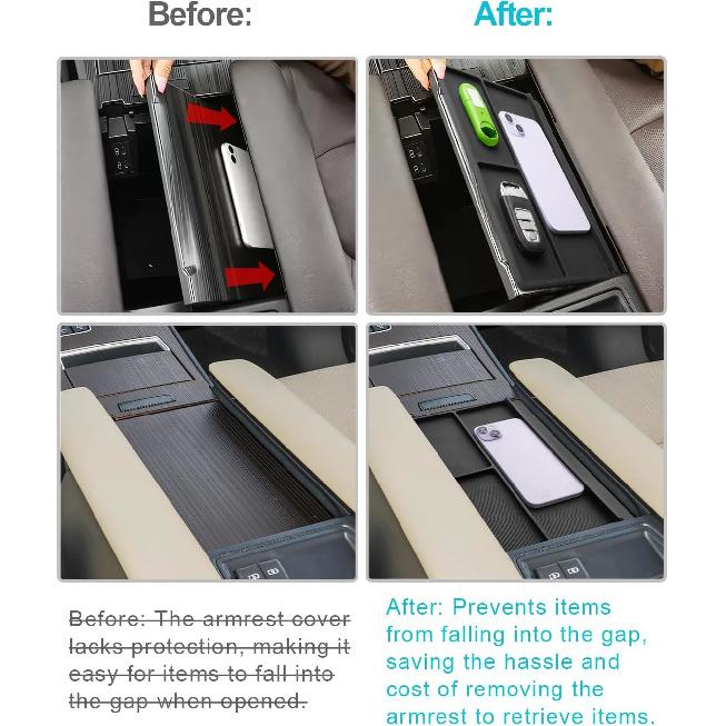 CDEFG Center Console Organizer Tray Compatible With -2024 2025 Toyota Sienna Armrest Anti-Slip Storage Pad, Armrest Lid Nonslip Mat Cellphone Barrier