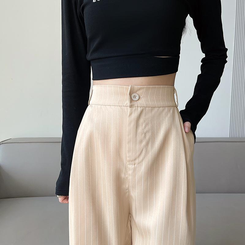 Plus Size Striped Suit Wide Leg Casual Pants Women's Spring and Summer High Waist Draped Loose Straight Pants