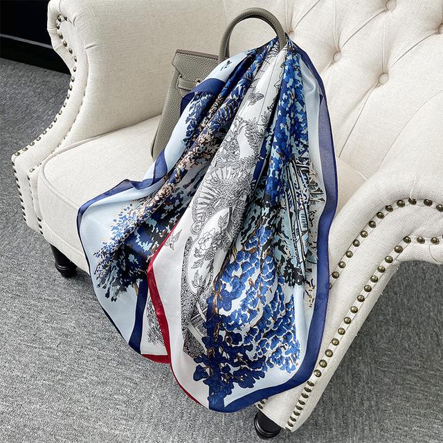 90cm *90cm Design Scarf Lady Shawl Printed Silk Felt Headscarf Scarf Lady Headscarf Square Scarf Lady Wrap Scarf 2021