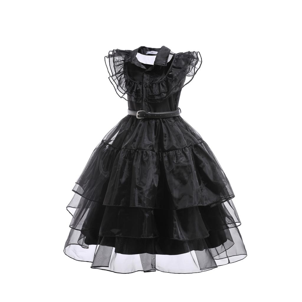 Abito da principessa della famiglia Addams vestito cosplay Mercoledì spettacolo di Halloween vestito nero costume cosplay