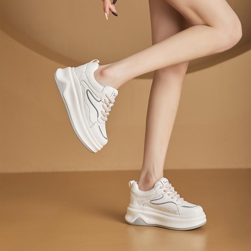 thick-soled leather little white shoes women's autumn new muffin shoes trendy sports and leisure lightweight board shoes women