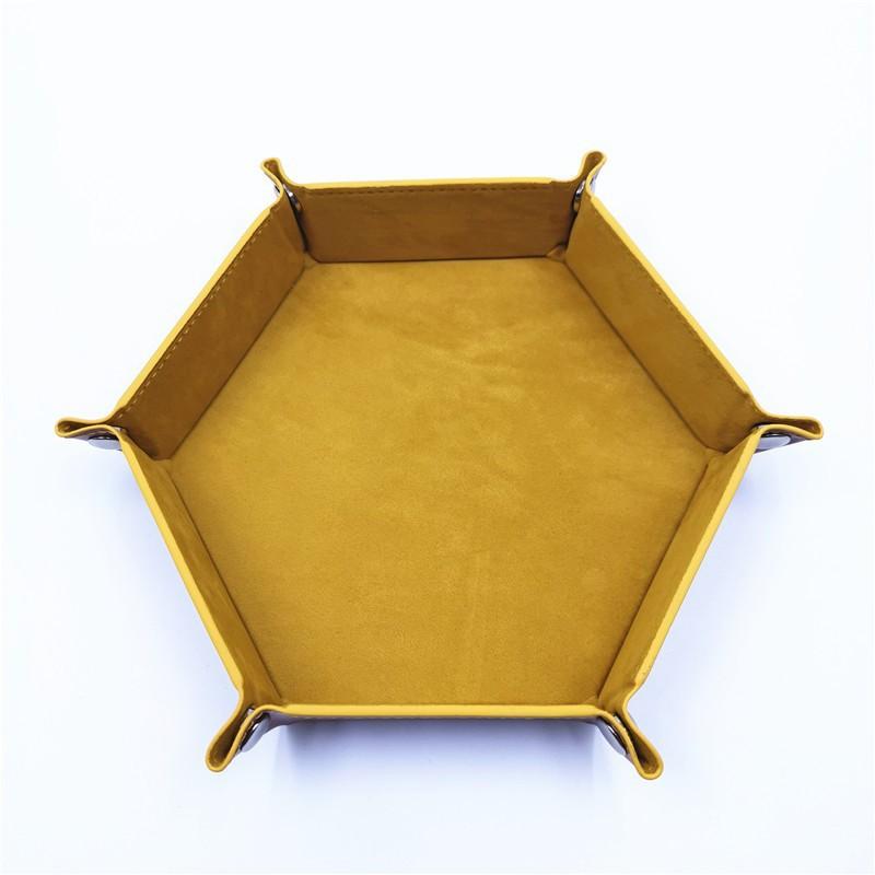 Hexagonal Flannel Dice Tray Foldable Storage Box PU Game Tray Desktop Storage Box Jewelry Tray