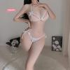 2Pcs Three-Point Lingerie Set Sexy Women'S Lace Bra Panties Erotic See-Through Sleepwear Open-Crotch Bikini Sex Costume