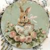 Country Style Wooden Wreath Wall Decoration with Rabbit pattern-"All You Need Is Rabbit Company", Suitable for Home