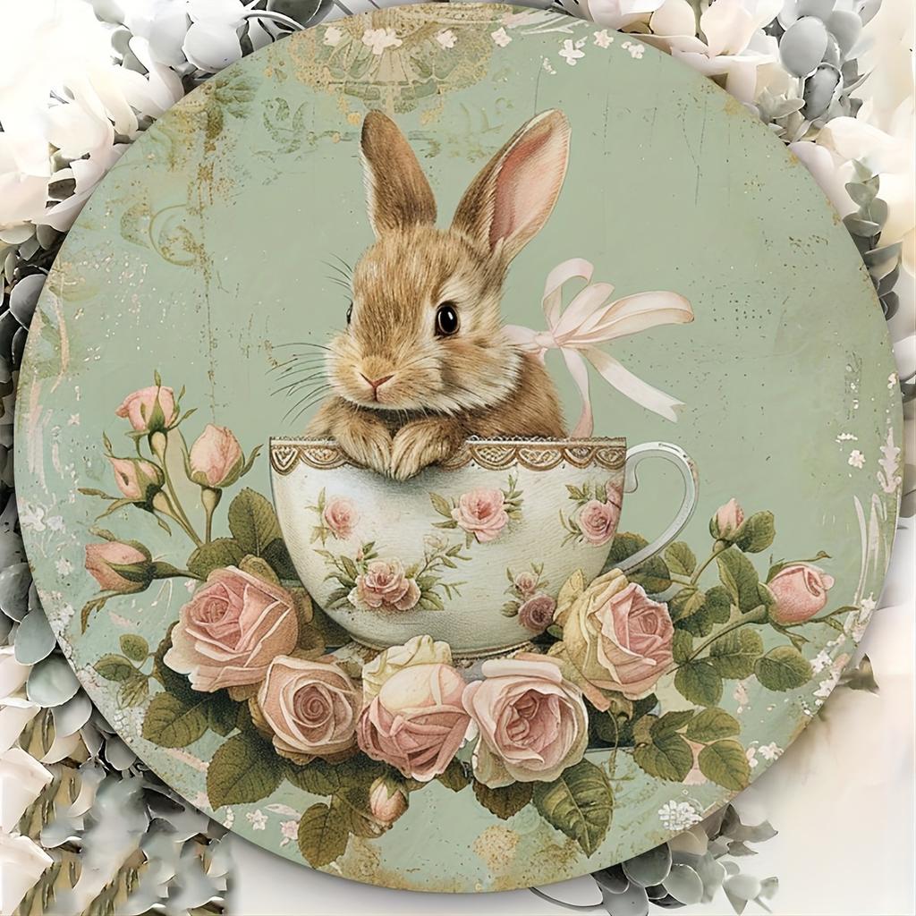 Country Style Wooden Wreath Wall Decoration with Rabbit pattern-"All You Need Is Rabbit Company", Suitable for Home