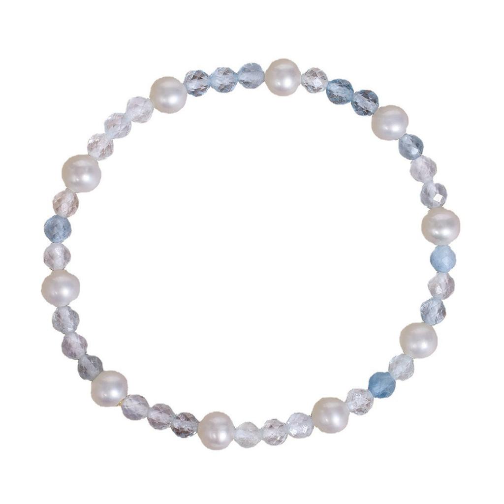 Natural freshwater pearl bracelet, natural aquamarine beaded elastic string bracelet, fresh and stylish fashion jewelry