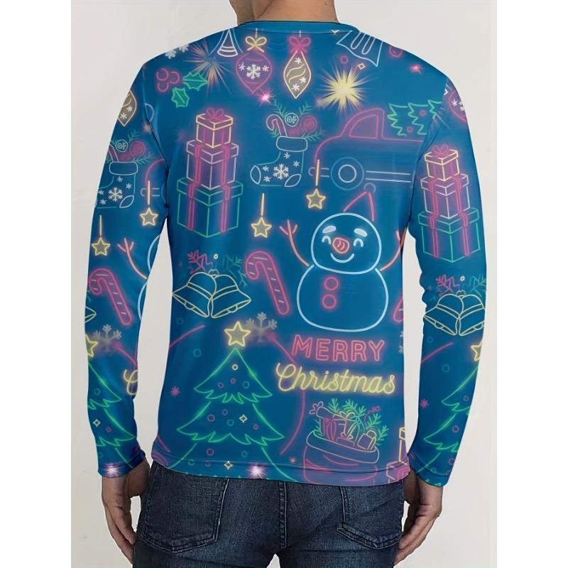 Men's casual sports long-sleeved T-shirt, Christmas clothing 3D printing, comfortable and breathable
