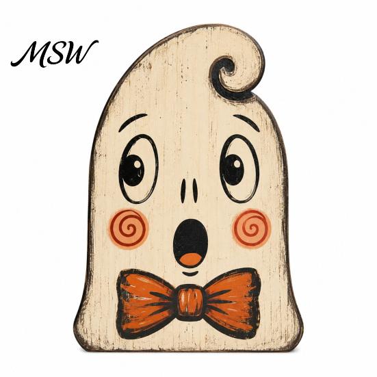 Reusable Wood Holiday Ornaments Halloween Tiered Tray Decorations, Wooden Tabletop Ornaments, Vintage Centerpiece Cute Ghost And Pumpkin Figures