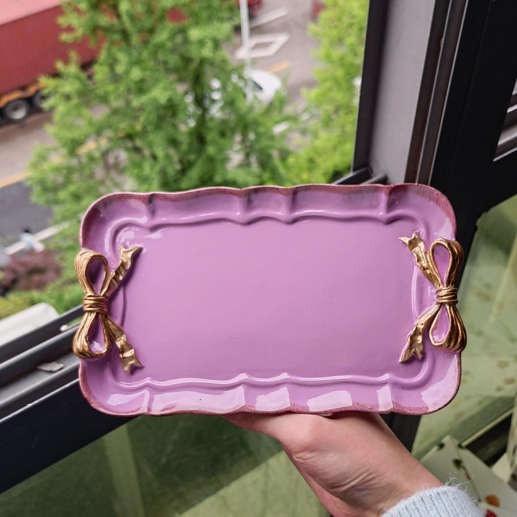 Retro Dessert Plate Dessert Plate Bow Tie Tray Resin Home Fruit Plate Ornaments Plate Jewelry Tray Home Decor