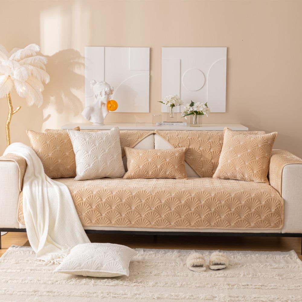 Soft Fluffy Quilted Slipcover Non Slip Modern Simple Sofa Cushion Cover Winter New Solid Color