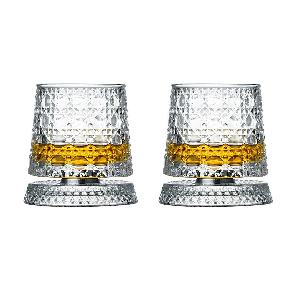 2 Stück Hohe Transparenz Kristall Drehbar Glasbecher, Lustiger Dekompressions Drehbarer Becher Mit Glasboden 360° Drehbar Whiskeyglas