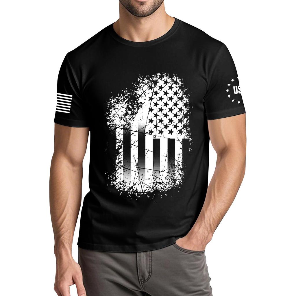Men's Fashionable Casual Independence Day Printed Round Neck Short Sleeve T-Shirt Top