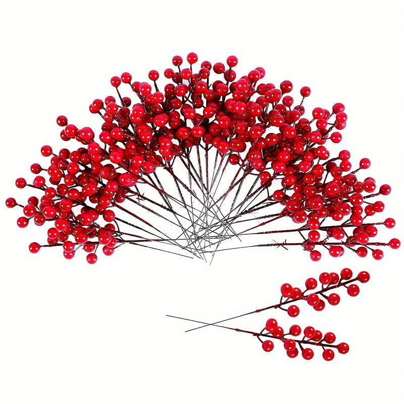 10/20pcs Chritsmas Decoration Red Berry Branches Cherry Stamen Garden Home Decor Xmas New Year Gifts Wedding Flowers Accessories