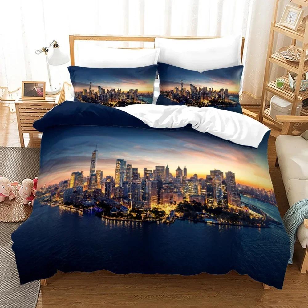 Luxury New 3D Print New York City Night View Bedding Set Queen King Size Duvet Cover Pillowcase Set Soft Home Textile Bedclothes