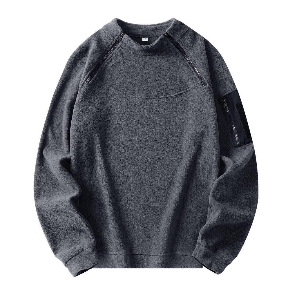 Men's Autumn/Winter Tactical Hoodie - Stand-up Collar, Warm, Loose, Breathable, Solid Color, Plus Velvet, Thickened