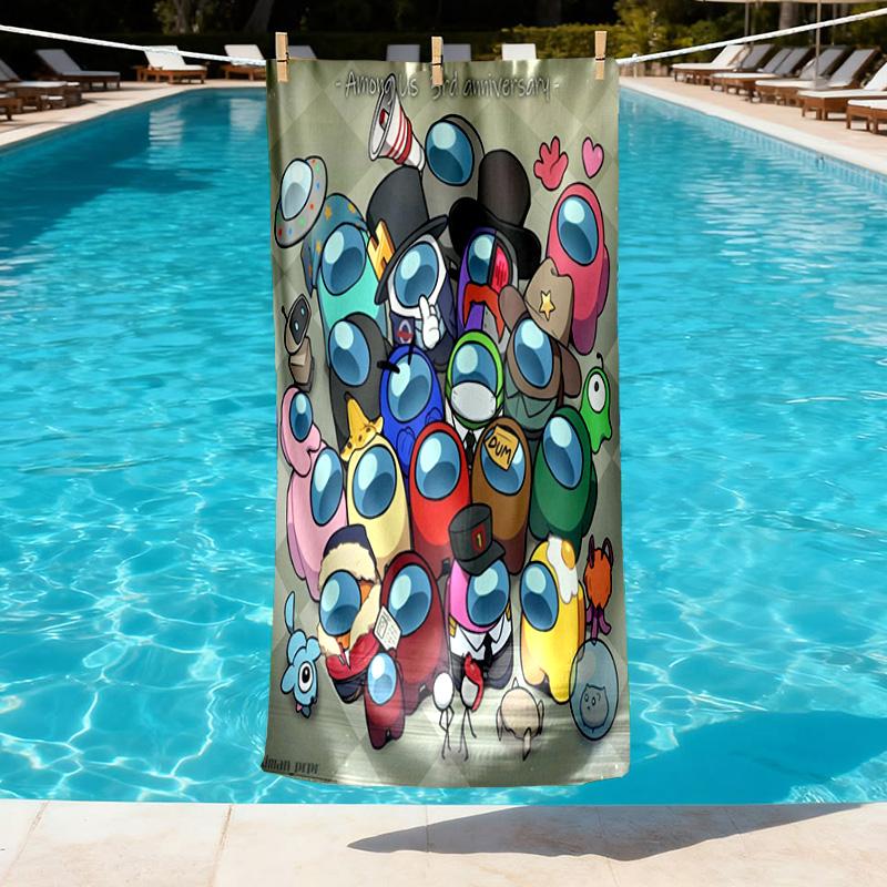 Among Us Print Beach Towel Design, Soft, Lightweight. for Home Bathroom, Spa, Pool, Yoga, Surfing, Camping, Gift for Family, Friend