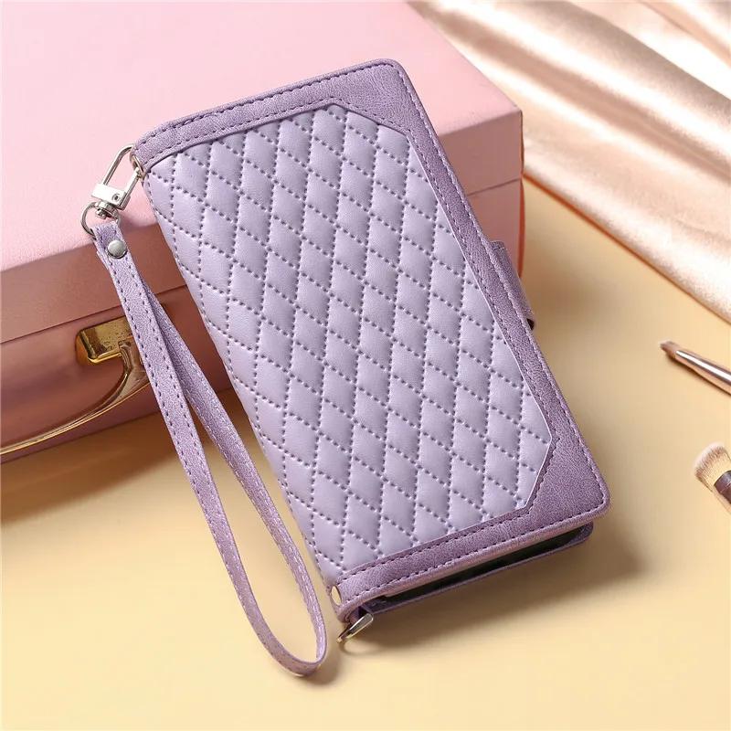 Portfel z zamkiem na smyczy Etui z klapką ze skóry do Samsung Galaxy A55 A15 A05 A35 S24 Ultra S23 S21 FE S22 Plus Etui z paskiem na ramię na karty