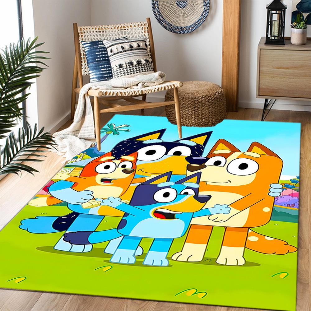 Tappeti Antiscivolo a Tema Amici Colorati di Bluey - Arredamento per la Casa in Poliestere, Adatti per Camere da Letto, Soggiorni, Ingressi, Studi e Decorazioni