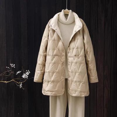 Leichte, warme Daunenjacke für den Winter in einfarbiger, langer, lockerer, lässiger Temperamentjacke für Damen