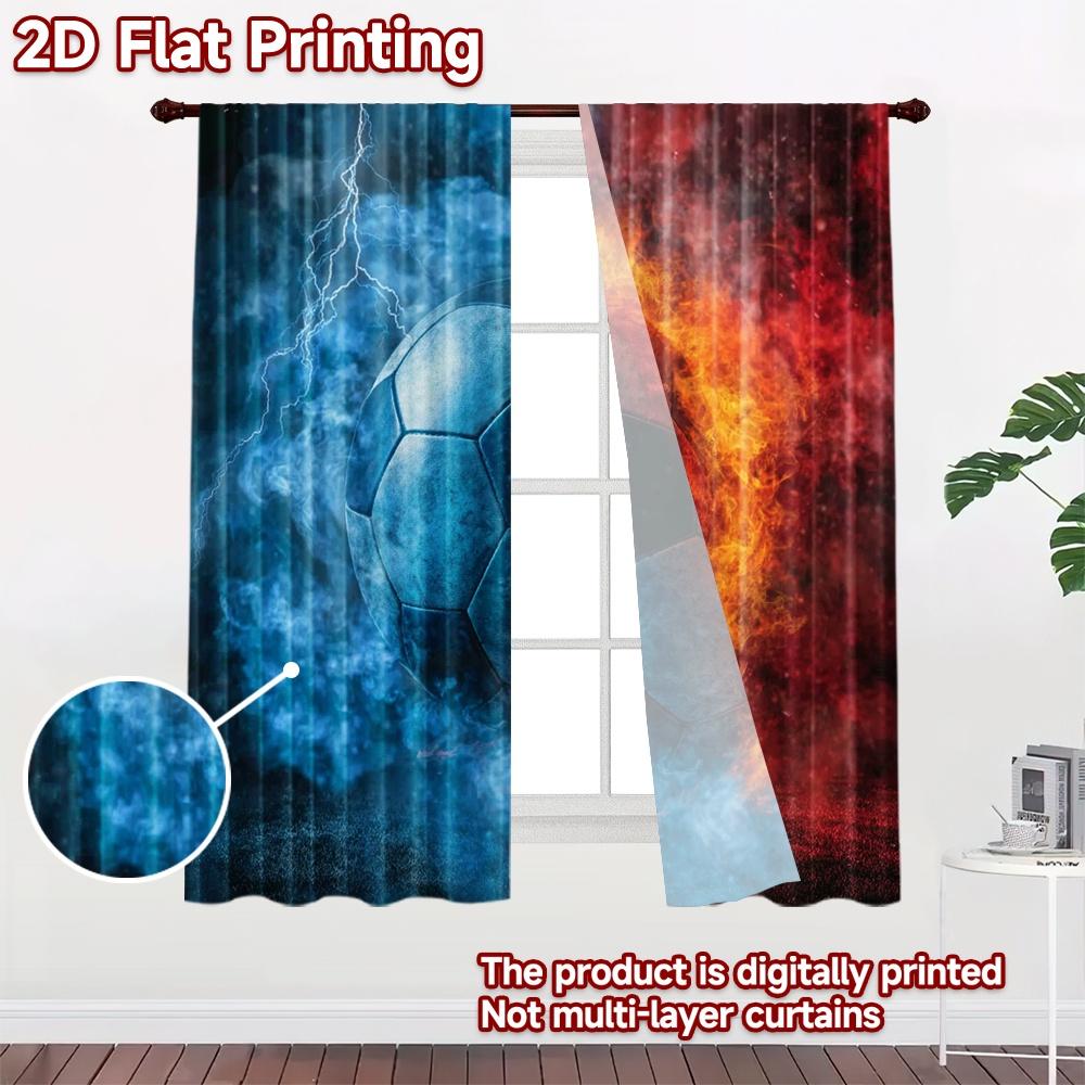 2D flat printing 2pcs Curtain Drapes Fire and Ice Soccer Digital Printed Polyester Drapes Party Decorations Perfect for Holiday