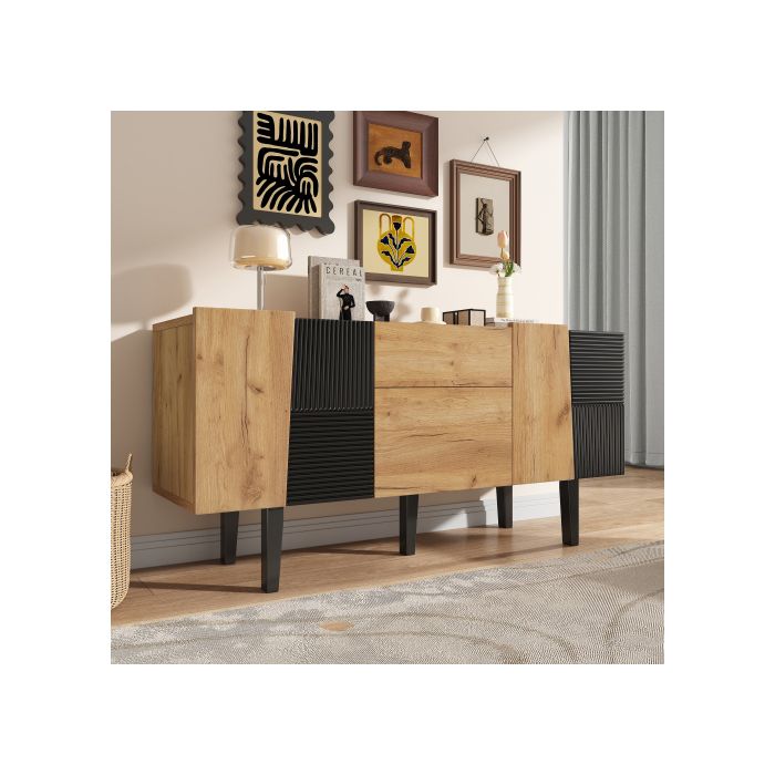 Meuble TV contemporain avec rangement pour TV 60 pouces ; centre de divertissement en bois