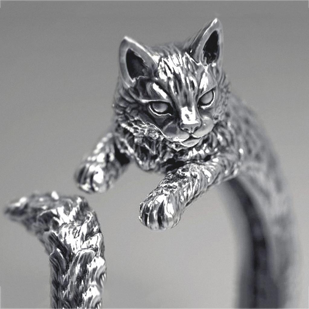 Retro Dark Cat Kitty Ring For Men Women Gothic Zinc Alloy Color Adjustable Ring Pet Handmade Zircon Accessories Unisex Lovers Gift