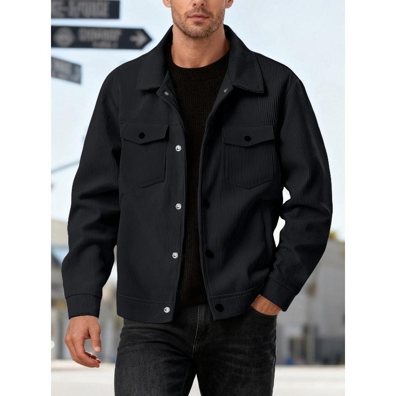 Men's Corduroy Single-Breasted Button Down Collar Shirt Jacket.