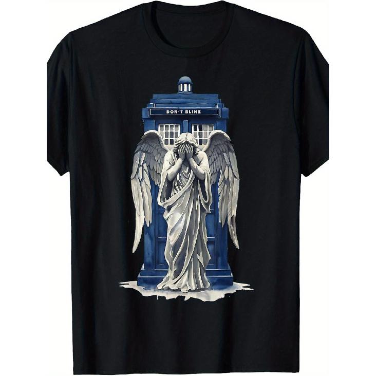 Men S And Unisex Dr. Who T-Shirt Featuring a Retro TARDIS And Weeping Angel Graphic, Designed with The Iconic Police Box Motif. This Soft Vintage S чёрный