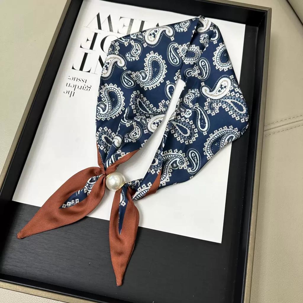 Live broadcast hot-selling spring and summer ice silk satin magnetic buckle silk scarf women's fashion versatile neck protection scarf travel photo ou
