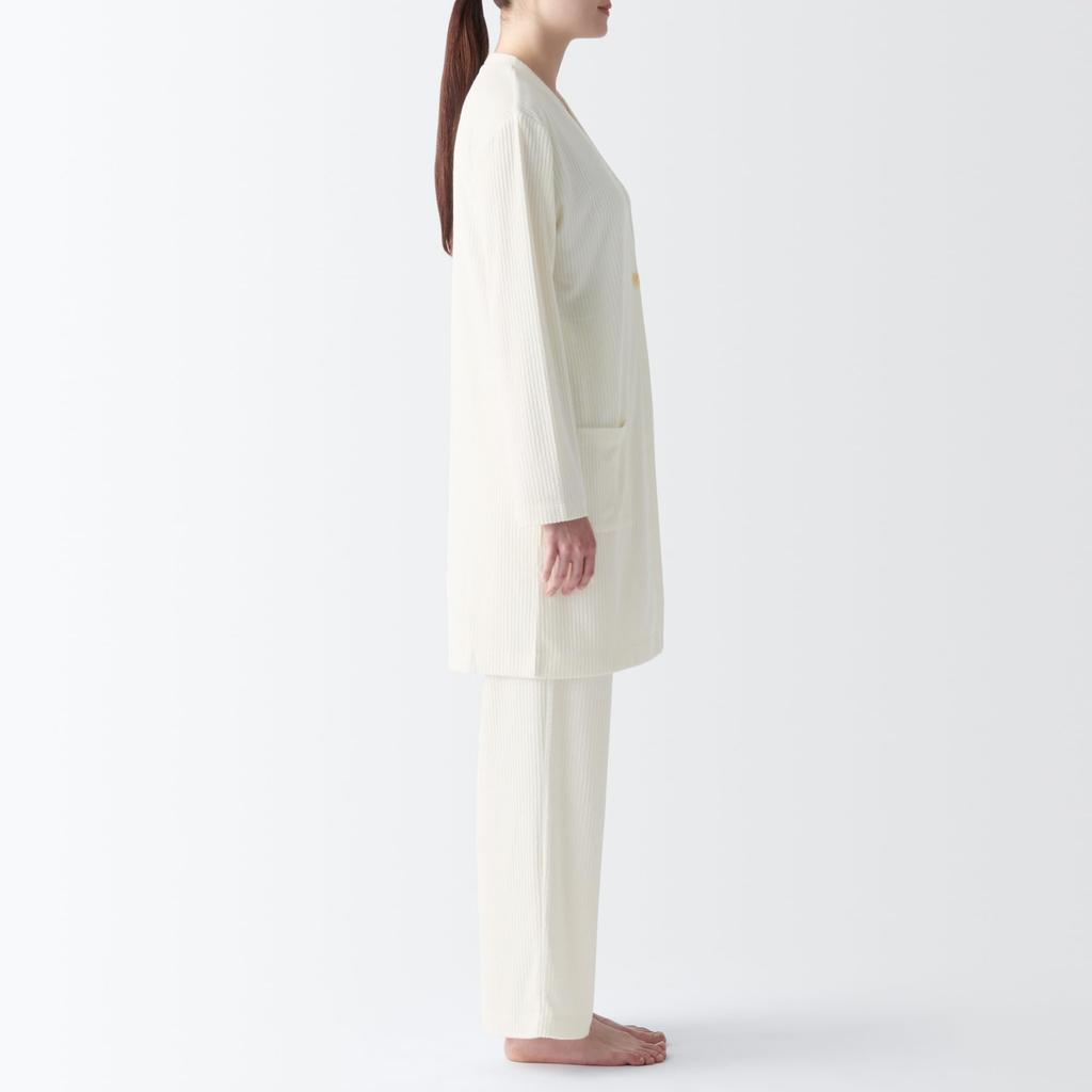 MUJI Pile Rib Long XL Women's Cardigan, FD1JTA4S, Ivory, Women's