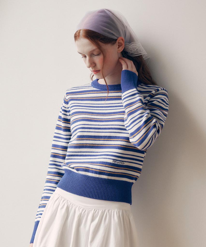 ROLAROLA Stripe Round Neck Knit Royal Blue