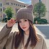 Cat Ear Wool Hat Women's Autumn and Winter New Warm Cute Knitted Hat Casual Hat Soft Warm Pullover for Big Heads, Cute Gift Hat for Cold Weather
