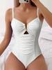 2026 V Neck Pleated Swimsuits Female Swimwear One Piece Swimsuit Women High Cut Bather Bathing Suit Swim Beachwear Slim Bodysuit