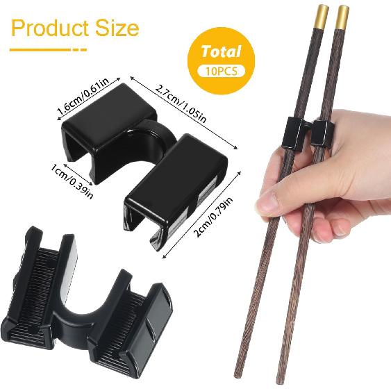10 Pieces Reble Chopsticks Helpers Black Training Chopstick Hinges Connector Practice Chopsticks for Adults, Kids, Beginners, Trainers or Learners